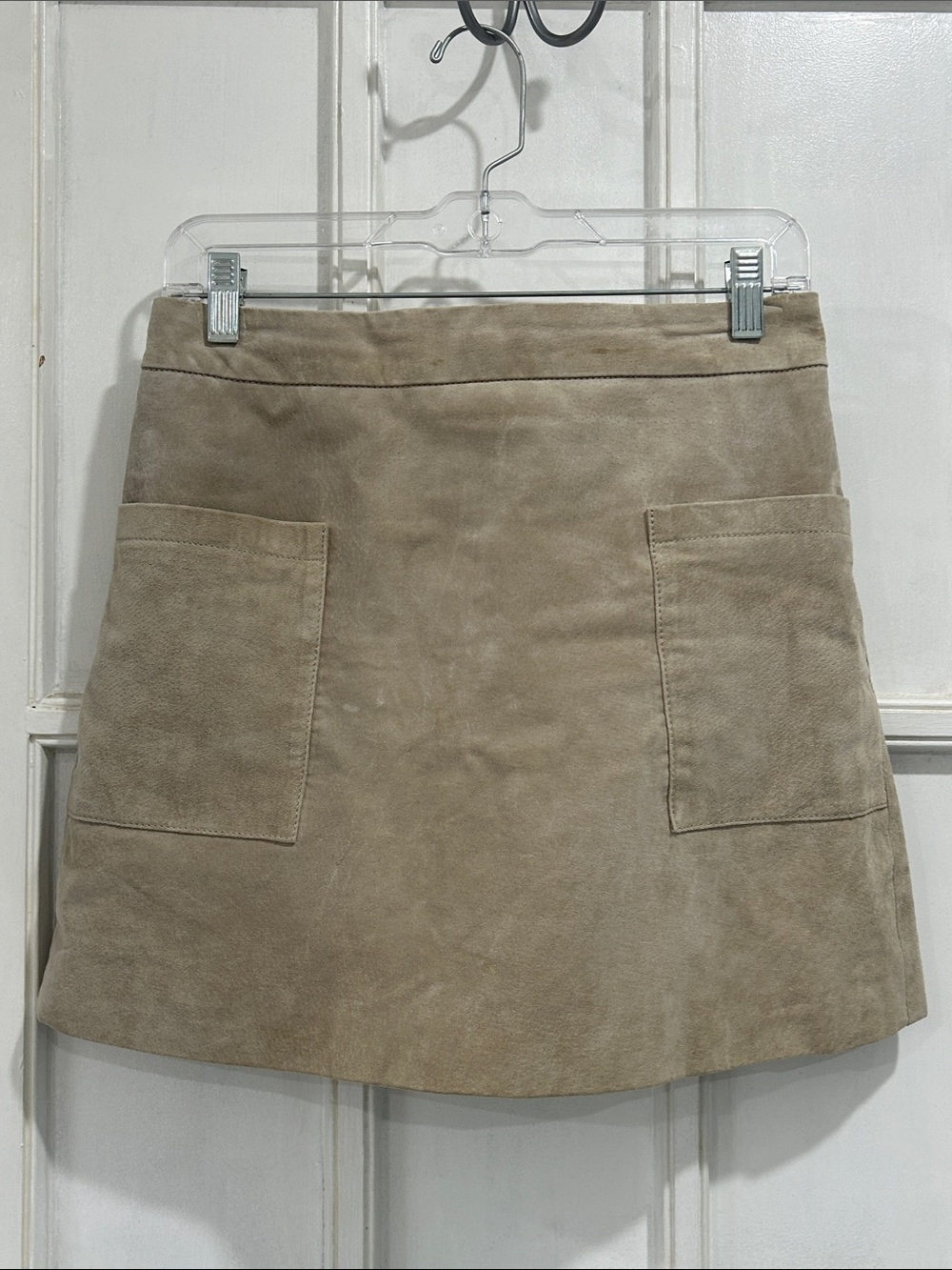 Mango Tan Suede A Line Mini Skirt with Front Pockets - Size 6